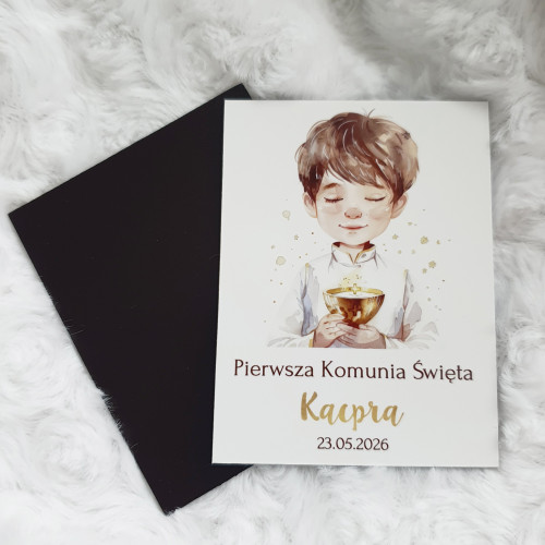 Podziękowanie dla gości Pierwsza Komunia Święta Magnes chłopiec