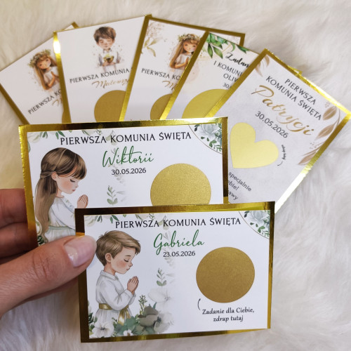 Zdrapki zadania dla gości, gra Komunia Święta PREMIUM
