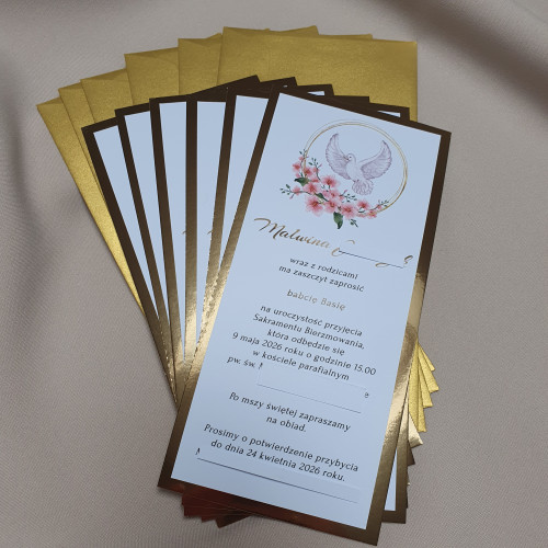 Zaproszenie złota tafla Bierzmowanie Gołębica