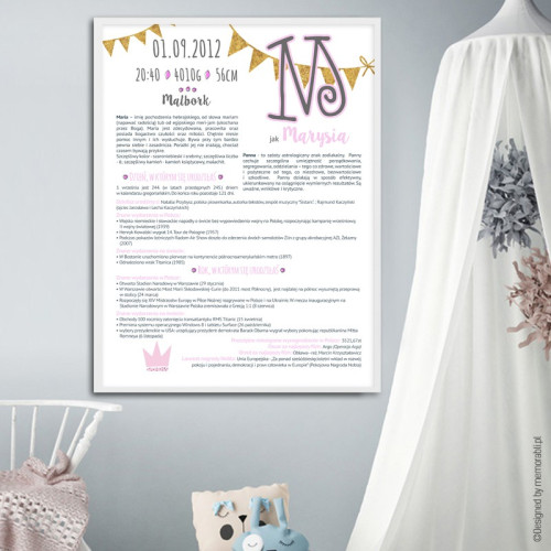 Różowa Litera ze złotą girlandą - certyfikat