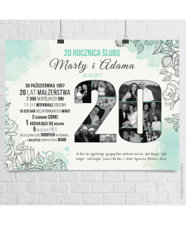Plakat Na Rocznicę ślubu Ze Zdjęciami Miętowy