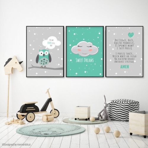 Sowa z gwiazdkami i chmurką -  3 obrazki