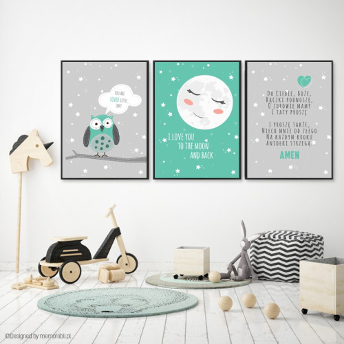 Sowa z gwiazdkami i księżycem -  3 obrazki