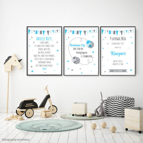 Zestaw 3 plakatów niebieski