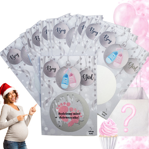 Ogłoszenie płci dziecka Święta 10szt - Boy or Girl - DZIEWCZYNKA - bileciki zdrapki