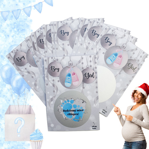 Ogłoszenie płci dziecka Święta 10szt - Boy or Girl - CHŁOPIEC - bileciki zdrapki