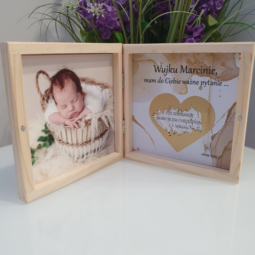 Prośba o zostanie Ojcem Chrzestnym pudełko zdrapka foto zdjęcie szkatułka